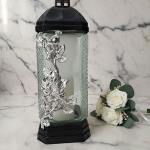 Nowy Lampion Kapliczka Nagrobna Srebrna z Dekorem AW-DECOR